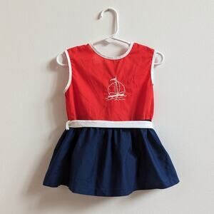 Vtg Sears Dress Girls Sz 2-3T Red Sailboat Nautical Lightweight